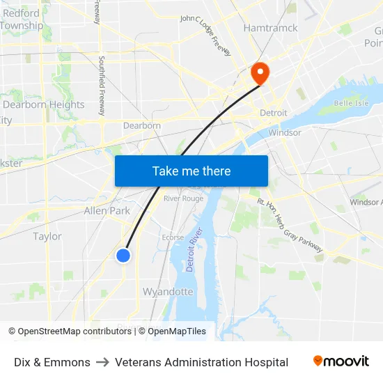 Dix & Emmons to Veterans Administration Hospital map