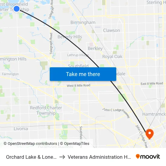 Orchard Lake & Lone Pine to Veterans Administration Hospital map