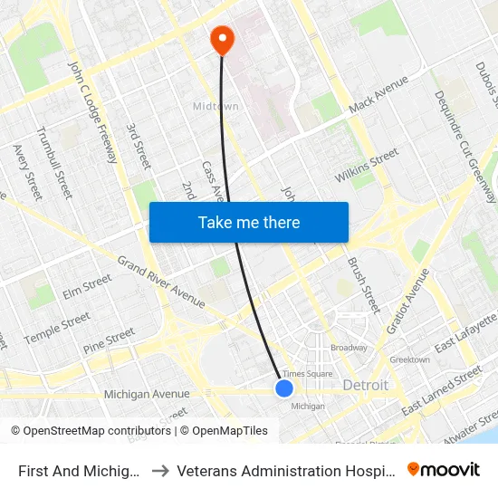 First And Michigan to Veterans Administration Hospital map
