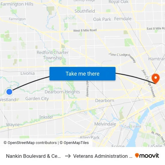 Nankin Boulevard & Central City to Veterans Administration Hospital map