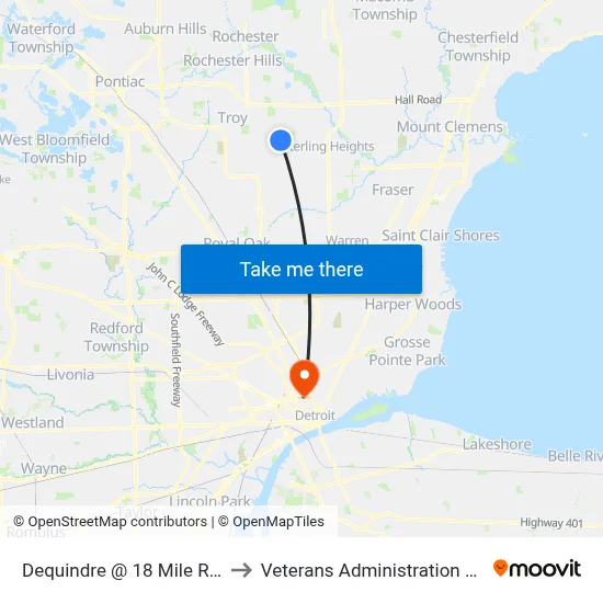 Dequindre @ 18 Mile Road SE to Veterans Administration Hospital map