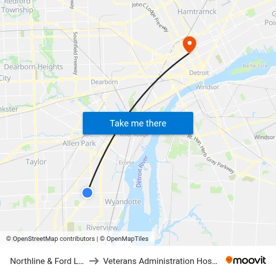 Northline & Ford Line to Veterans Administration Hospital map