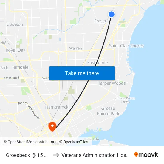 Groesbeck @ 15 Mile to Veterans Administration Hospital map