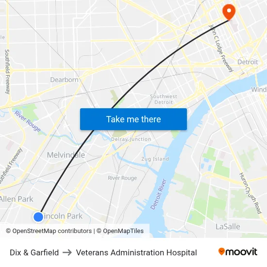 Dix & Garfield to Veterans Administration Hospital map