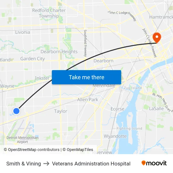 Smith & Vining to Veterans Administration Hospital map