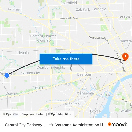 Central City Parkway & Ford to Veterans Administration Hospital map