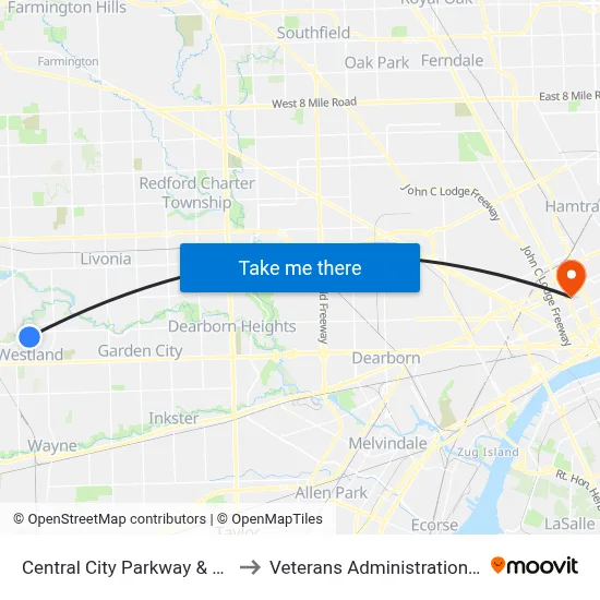 Central City Parkway & Strip Mall to Veterans Administration Hospital map