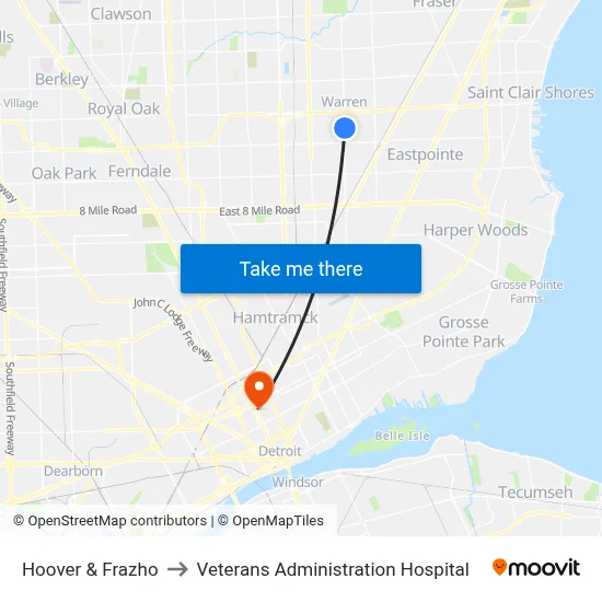 Hoover & Frazho to Veterans Administration Hospital map