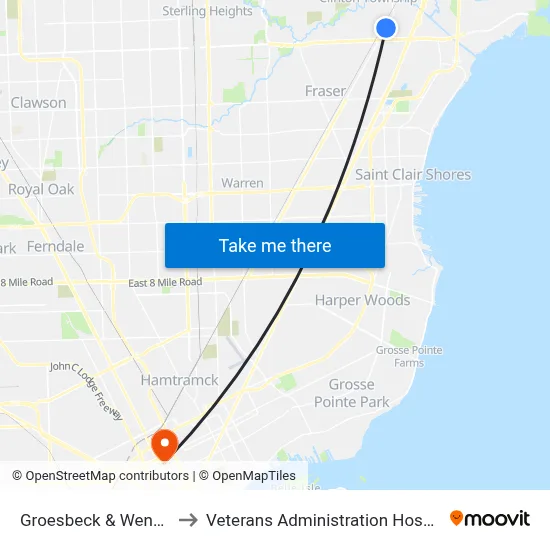 Groesbeck & Wendell to Veterans Administration Hospital map