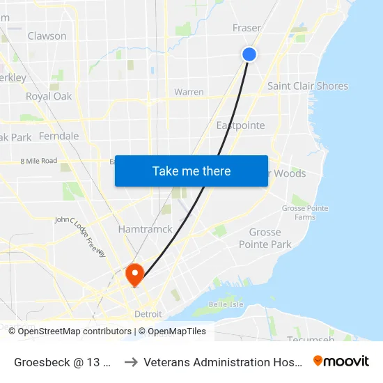 Groesbeck @ 13 Mile to Veterans Administration Hospital map