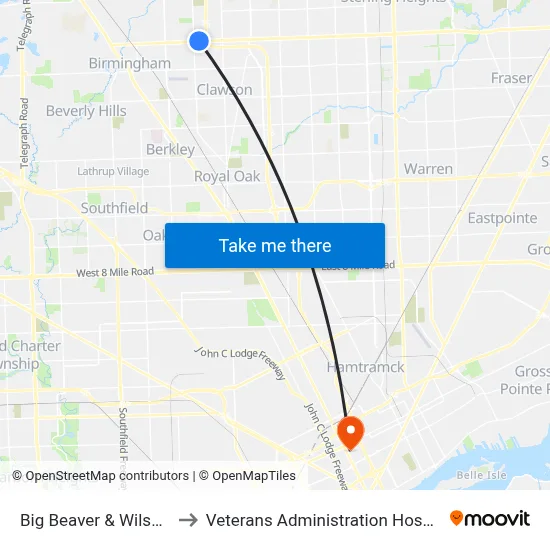 Big Beaver & Wilshire to Veterans Administration Hospital map