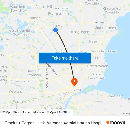 Crooks & Corporate to Veterans Administration Hospital map