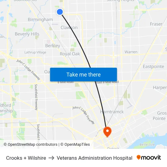 Crooks & Wilshire to Veterans Administration Hospital map
