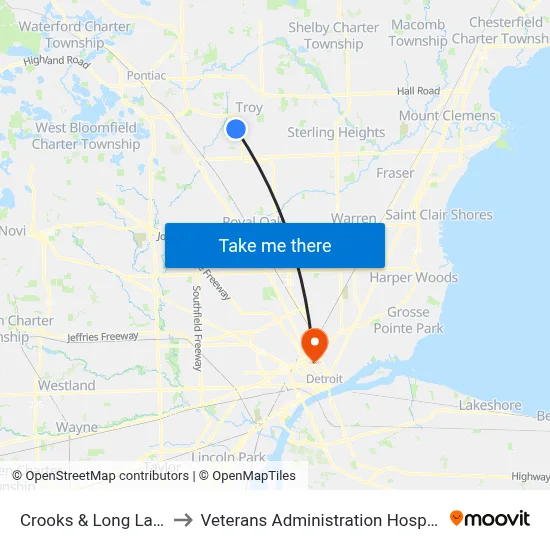 Crooks & Long Lake to Veterans Administration Hospital map