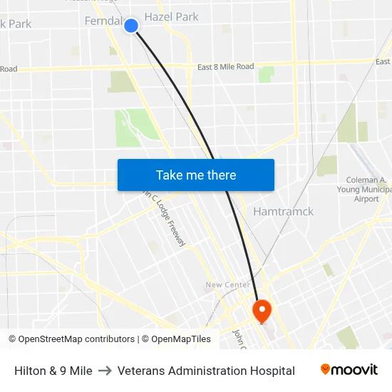 Hilton & 9 Mile to Veterans Administration Hospital map