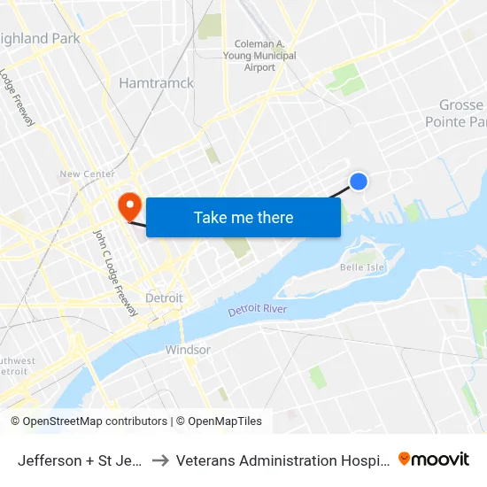 Jefferson + St Jean to Veterans Administration Hospital map