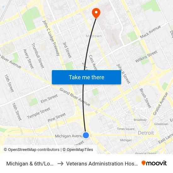 Michigan & 6th/Lodge to Veterans Administration Hospital map