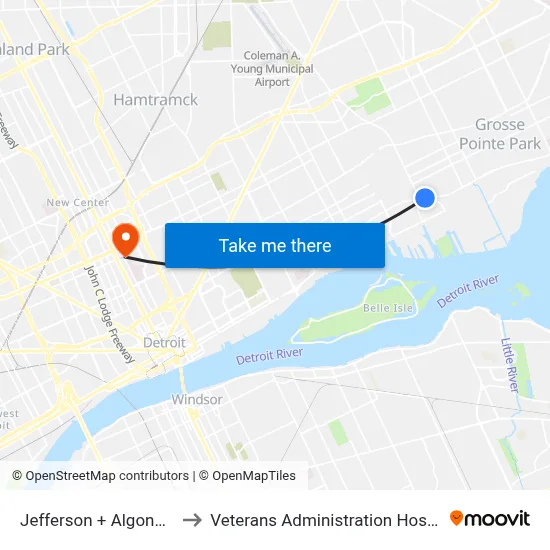 Jefferson + Algonquin to Veterans Administration Hospital map