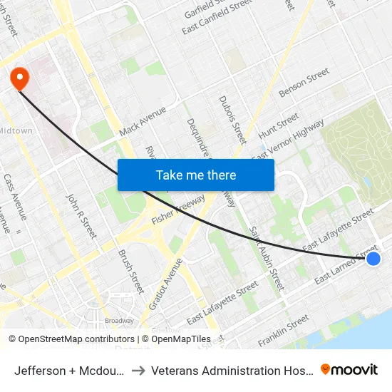 Jefferson + Mcdougall to Veterans Administration Hospital map