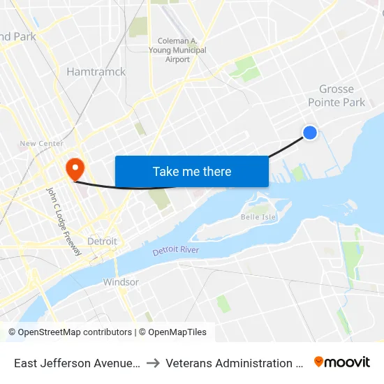 East Jefferson Avenue 14319 to Veterans Administration Hospital map