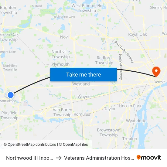 Northwood III Inbound to Veterans Administration Hospital map