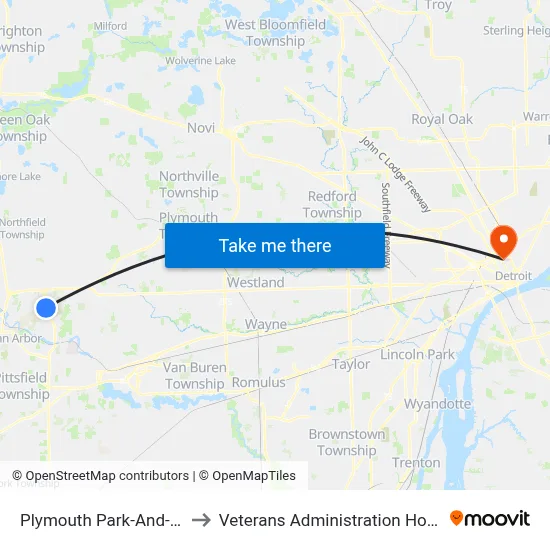 Plymouth Park-And-Ride to Veterans Administration Hospital map