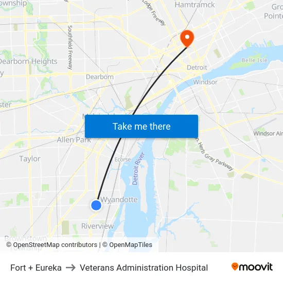 Fort & Eureka to Veterans Administration Hospital map