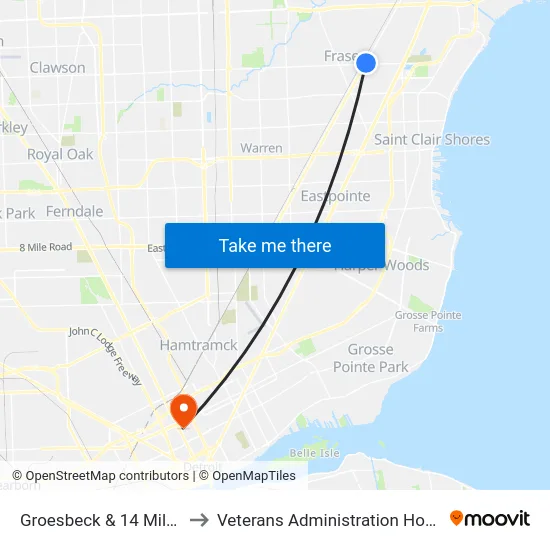 Groesbeck @ 14 Mile to Veterans Administration Hospital map