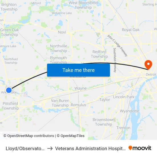 Lloyd/Observatory to Veterans Administration Hospital map