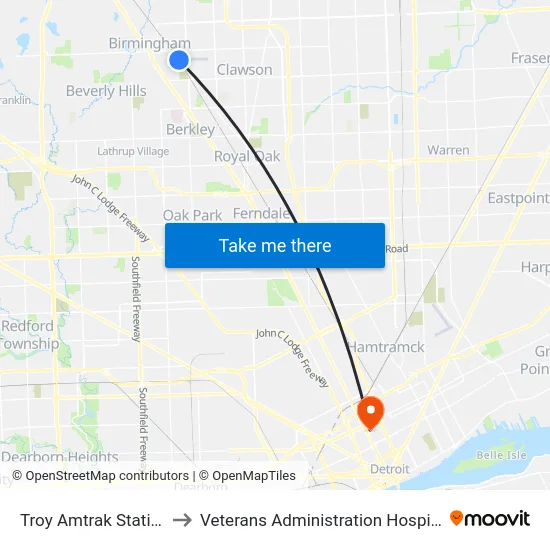 Troy Amtrak Station to Veterans Administration Hospital map