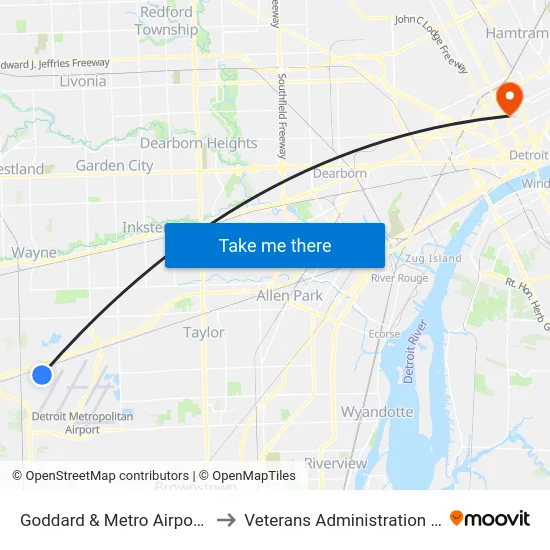 Goddard & Metro Airport Center to Veterans Administration Hospital map