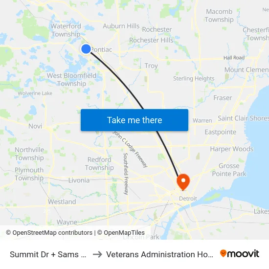 Summit Drive & Sams Club to Veterans Administration Hospital map