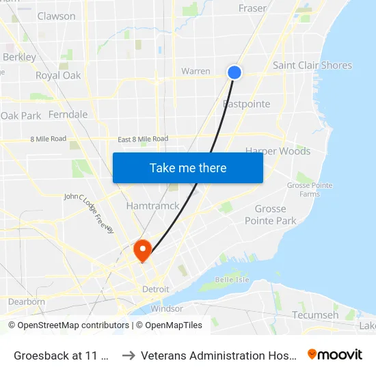 Groesback at 11 Mile to Veterans Administration Hospital map