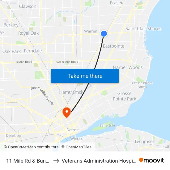 11 Mile & Bunert to Veterans Administration Hospital map