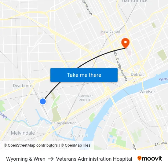 Wyoming & Wren to Veterans Administration Hospital map