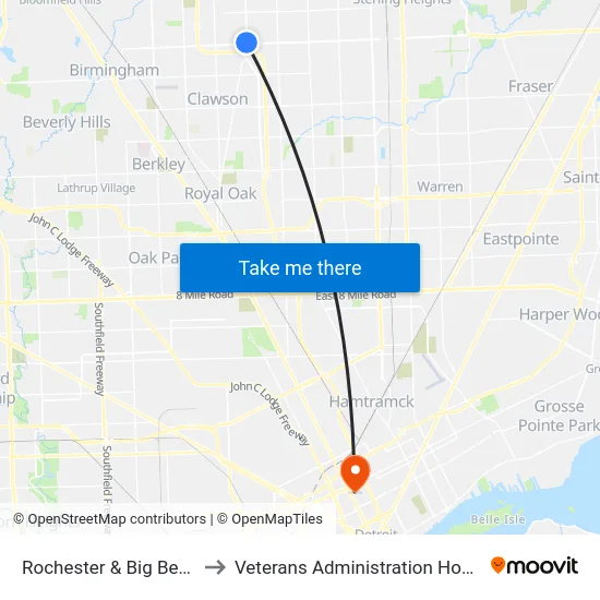 Rochester & Big Beaver to Veterans Administration Hospital map