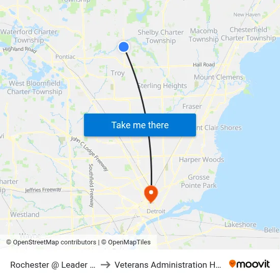 Rochester @ Leader Dogs to Veterans Administration Hospital map