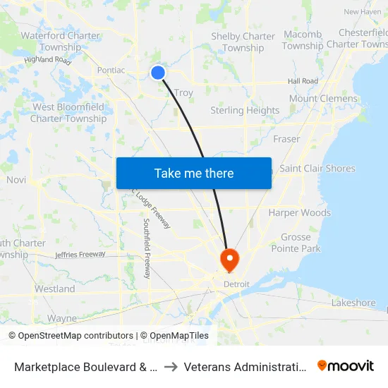 Marketplace Boulevard & Walmart Nb to Veterans Administration Hospital map