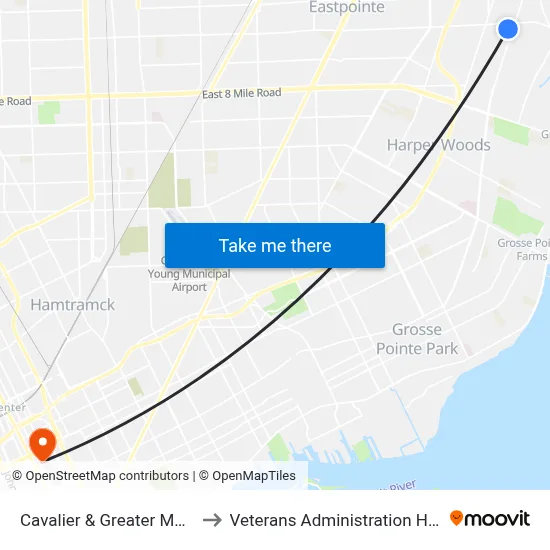 Cavalier & Greater Mack Sb to Veterans Administration Hospital map