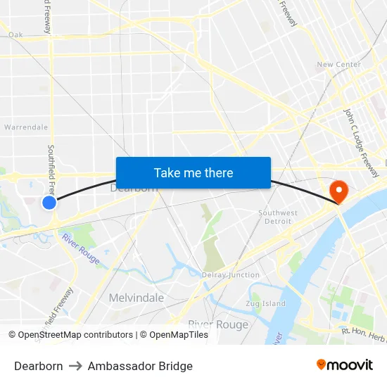 Dearborn to Ambassador Bridge map
