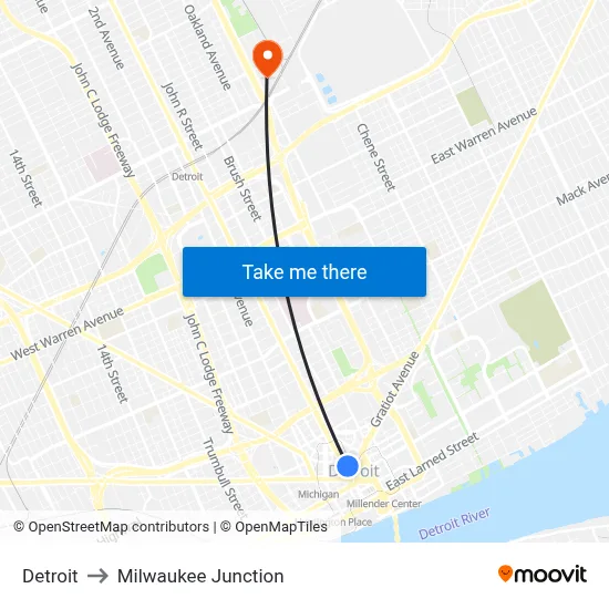 Detroit to Milwaukee Junction map