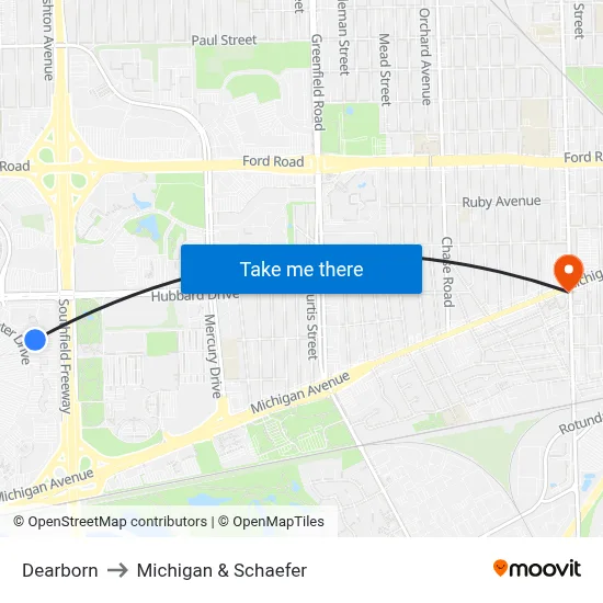 Dearborn to Michigan & Schaefer map