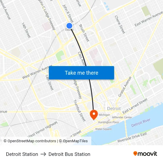 Detroit Station to Detroit Bus Station map