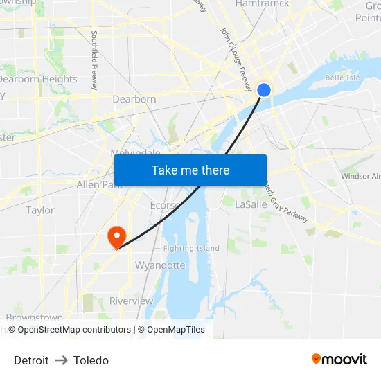 Detroit to Toledo map