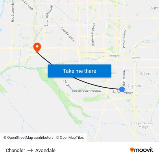 Chandler to Avondale map