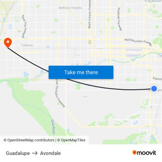 Guadalupe to Avondale map