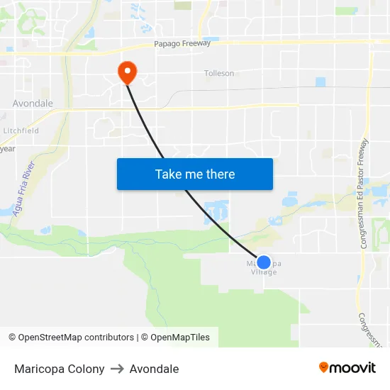 Maricopa Colony to Avondale map