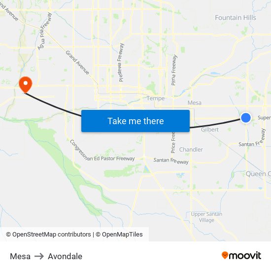 Mesa to Avondale map