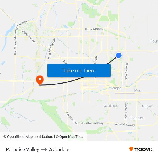 Paradise Valley to Avondale map