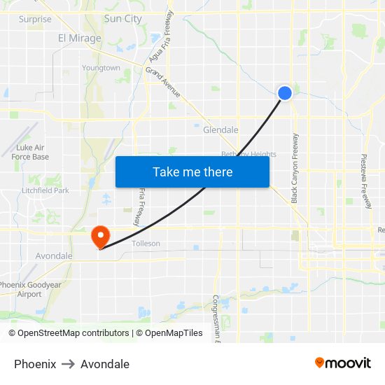 Phoenix to Avondale map